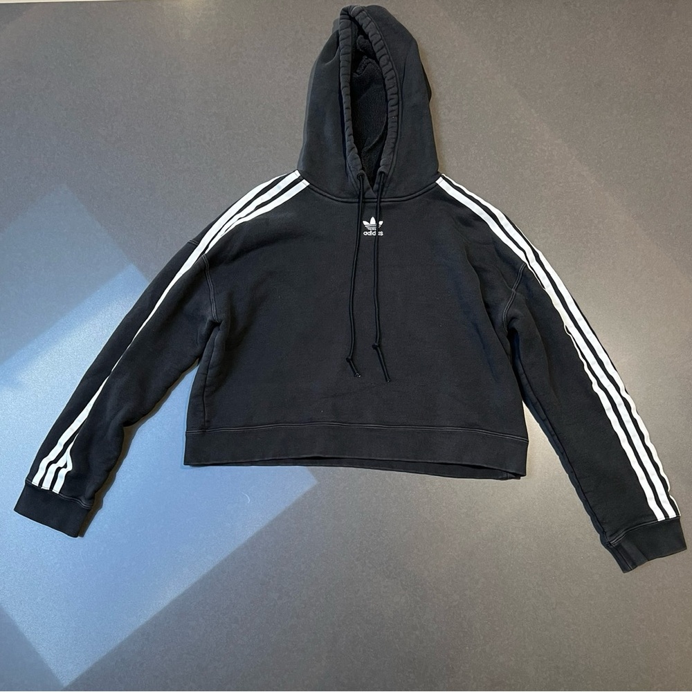 Black and White Cropped Adidas Originals Hoodie